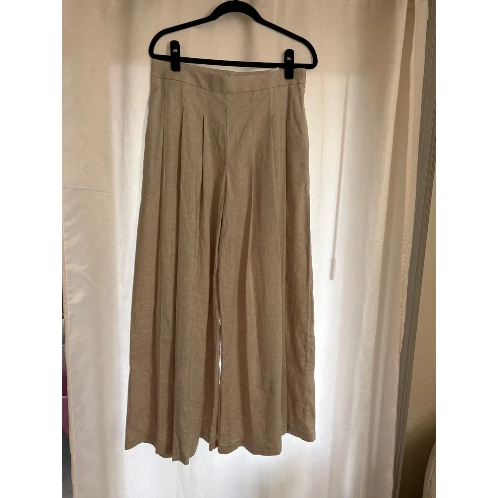 Banana Republic Linen-Blend Palazzo Pant Size 10 In Tan NWOT